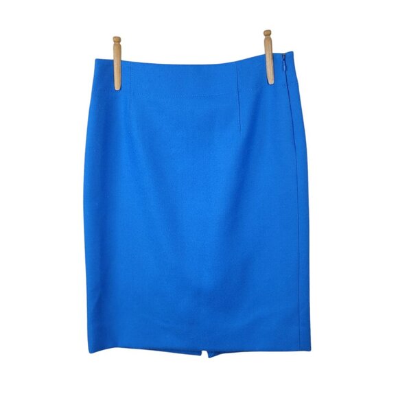 J. Crew Pencil Skirt Size 4 Bright Blue Career 100% Wool Professional Above Knee - Picture 1 of 4